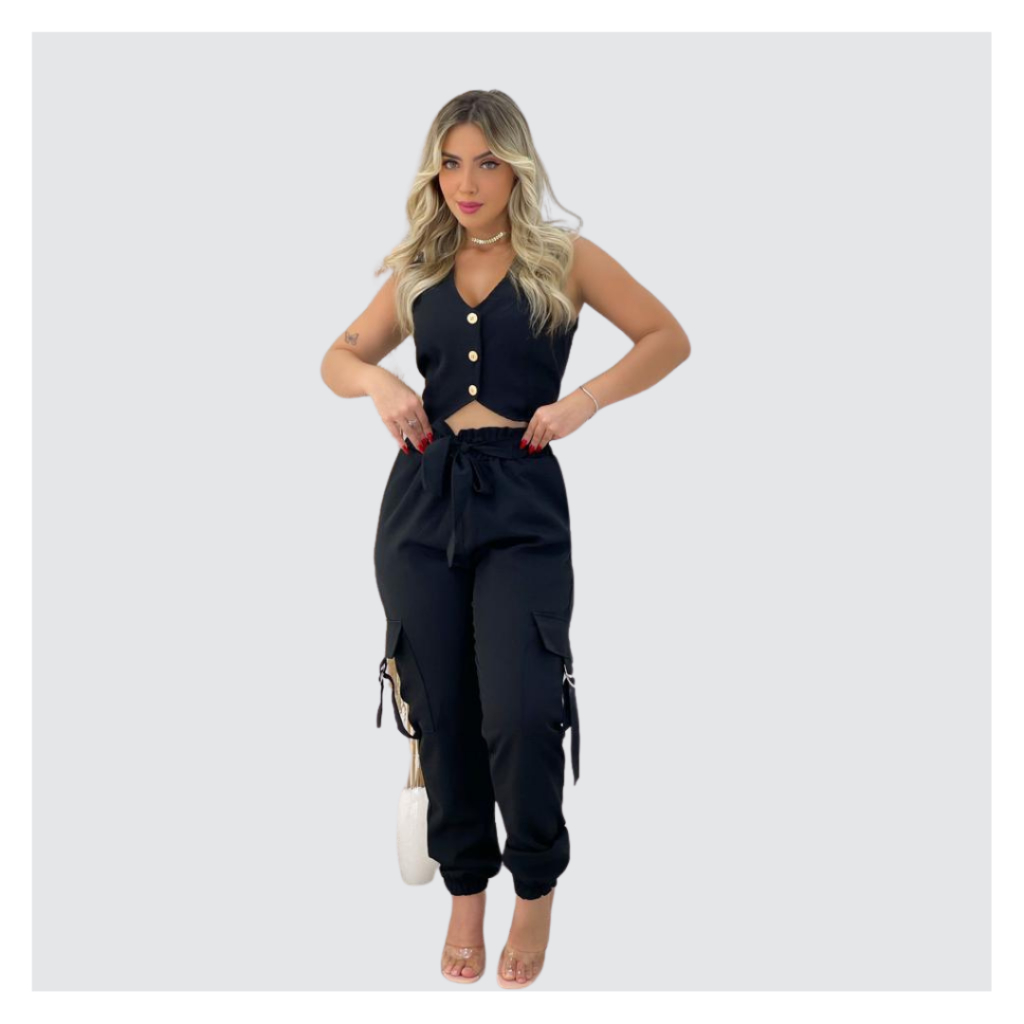 Conjunto Alfaiataria Feminino Calça e Cropeed Modelo Blogueira Ultima ...