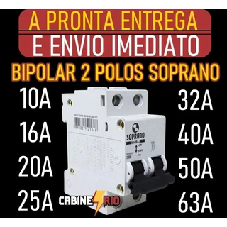 Disjuntor Bipolar 2 Polos 10A 16A 20A 25A 32A 40A 50A 63A SOPRANO