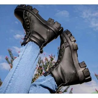 Bota Feminina E Masculina Coturno Cano Medio Blogueira Ziper