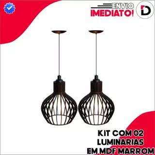Kit 2 Luminárias Oca Marrom Decoração Madeira MDF Luxoso Sem Fio