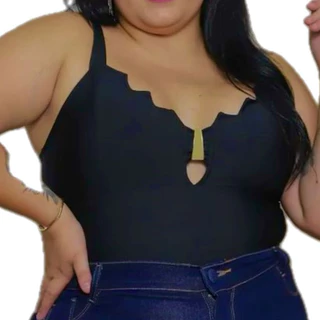 Blusa feminino plus size GG suplex alça fina 46 a 50 modelo curve pingente