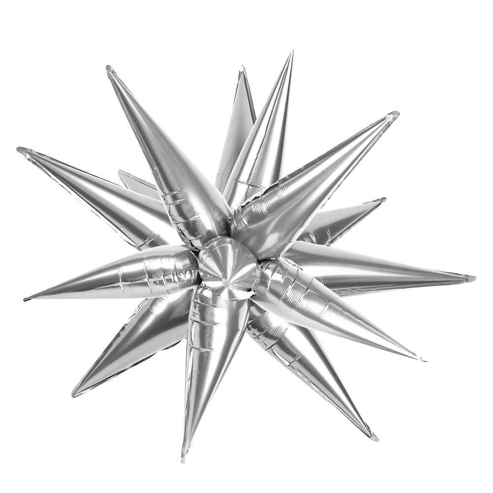1 Balão Metalizado Estrela Explosão Prata 3D Starburst Cone 12 pontas 60cm Decoração Festas
