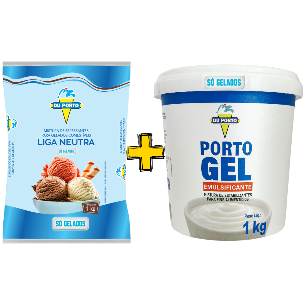 Kit C/ Liga Neutra Du Porto 1Kg + Emulsificante Porto Gel 1kg P/ Sorvete, Picolé, Bolo, Confeitaria, Sobremesa Etc. ORIGINAL l ENVIO IMEDIATO l NF