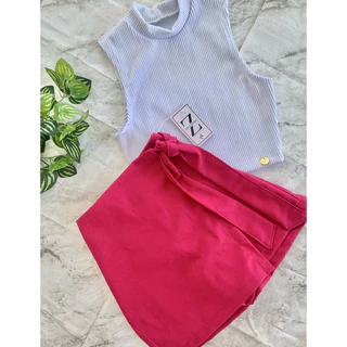 short saia feminino linho amarração na lateral
