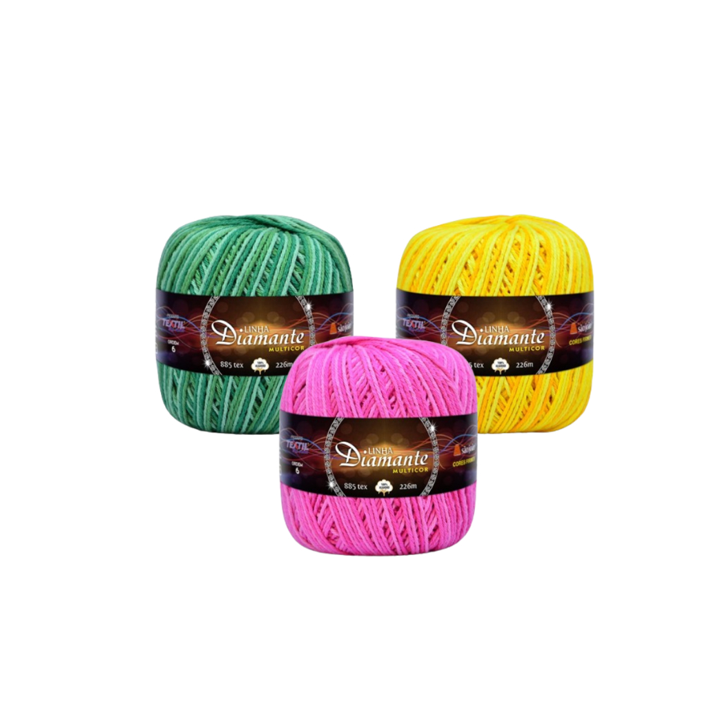 Barbante Diamante Multicor 100% 226m Algodão tipo barroco.