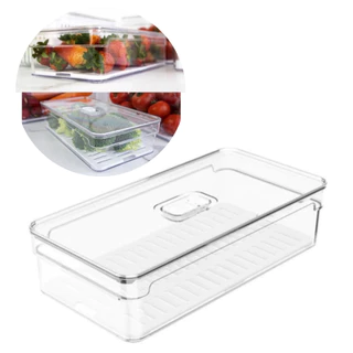 Organizador de Geladeira com Drenagem e Tampa para legumes frutas verduras Grande 30,3x15,3x7,5