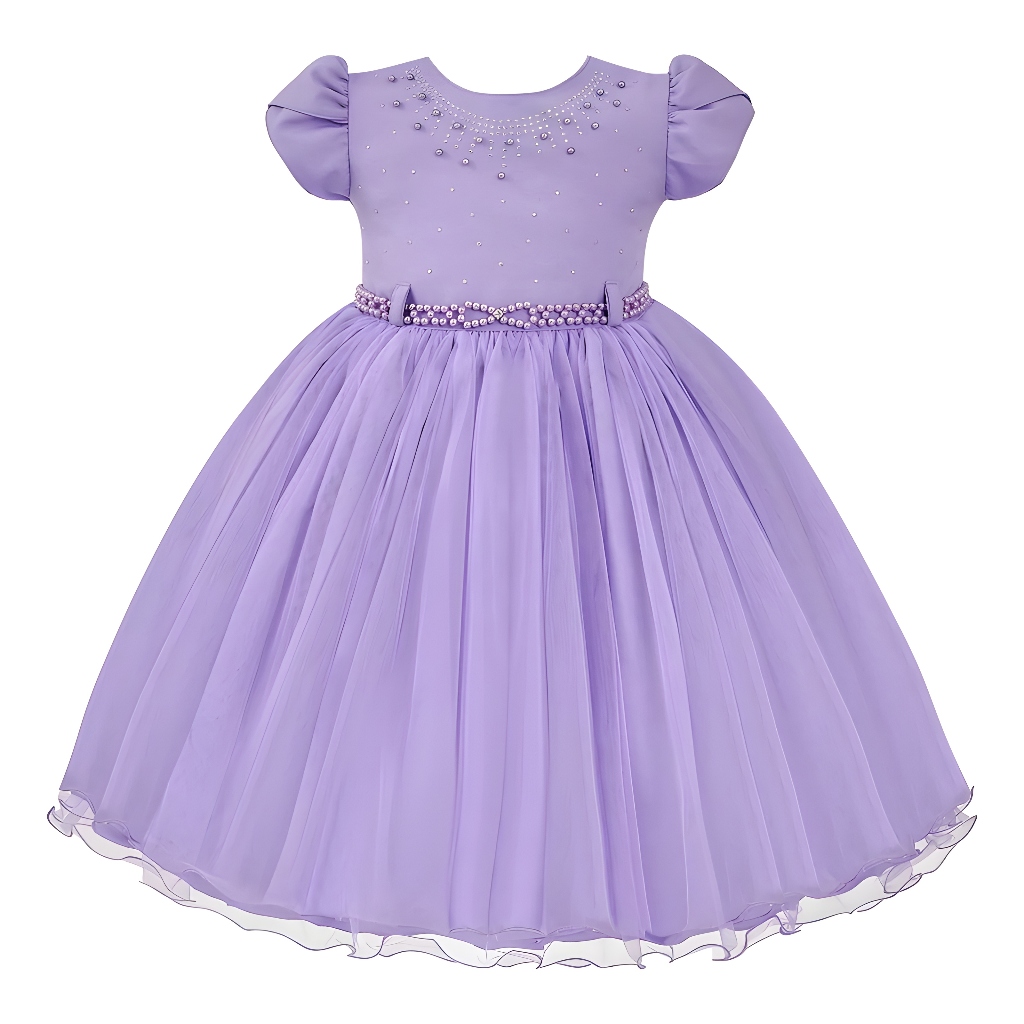 Vestido fashion infantil lilas para festa