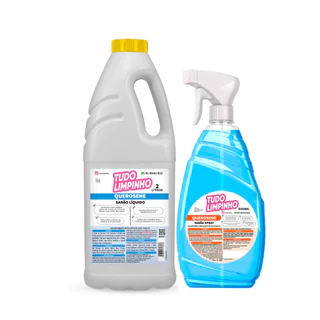 KIT SABÃO DE QUEROSENE 2 LITROS E SPRAY PARA VIDROS 500ML TUDO LIMPINHO