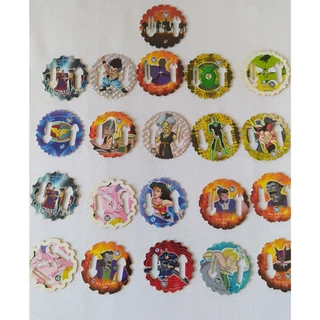 LOTE COM 21 TAZOS PIÃO ELMA CHIPS LIGA DA JUSTIÇA DRAGON BALL