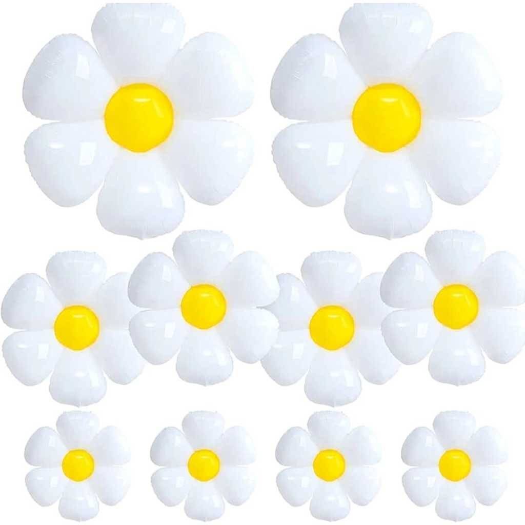 10 Balão Metalizado Flor Margarida Branco 45cm Decoração Festa Jardim