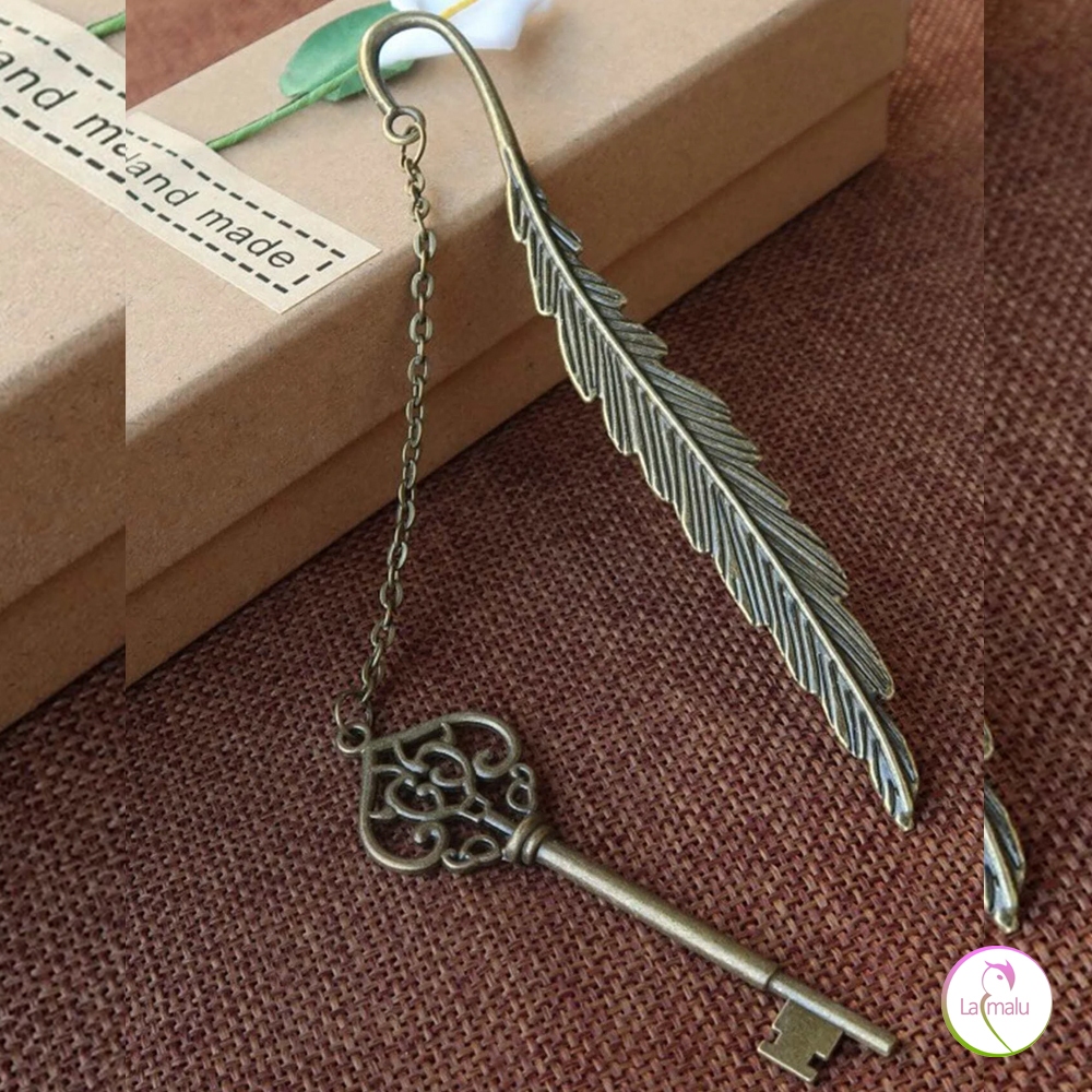 Marcador de Página Inspirado em Harry Potter - Chave e Pena Bronze