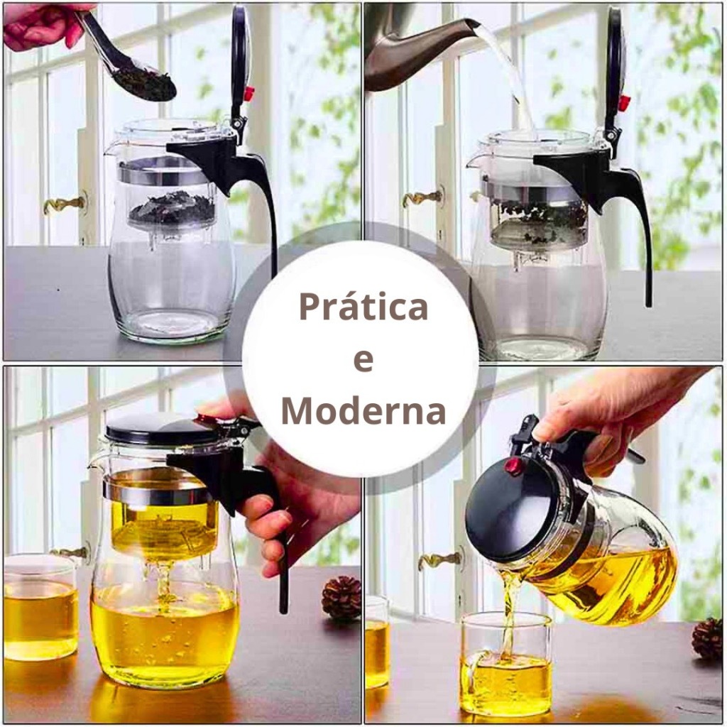 Imagem do produto Chaleira Bule Jarra de Vidro 900ML Para Chá Com Infusor Reutilizável 4