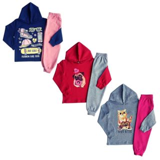 Kit 4 Peças Conjunto Moletom Infantil Menina 1 ao 16 Feminino Inverno com Capuz
