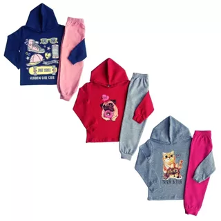 Kit 4 Peças Conjunto Moletom Infantil Menina 1 ao 16 Feminino Inverno com Capuz