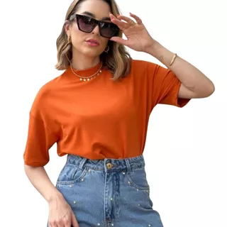 Blusa T-shirt Malha Verão Casual Plus Size Manga - Hana