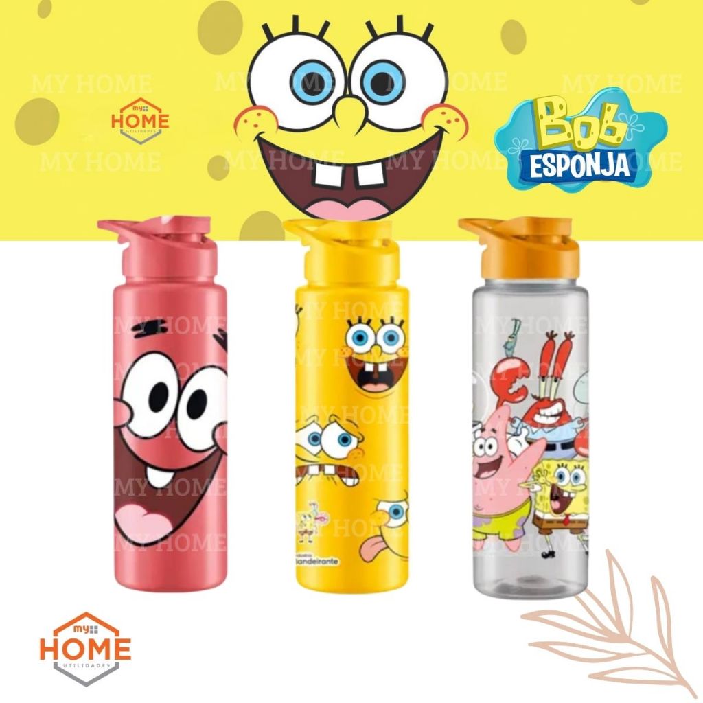 Garrafa Agua Squeeze Bob Esponja Infantil Criança Escola Creche Viagem ...