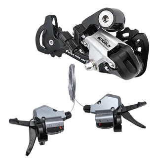 Kit 2 Peças Cambio Traseiro Sunrun 9v Cage Longo + Alavanca Rapid Fire 3x9 Passador Trocador 27v Mtb