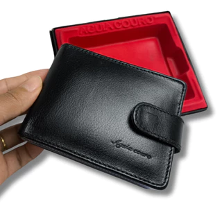 Carteira masculina couro legítimo super completa com fecho de botão couro macio Para Homens Exigentes
