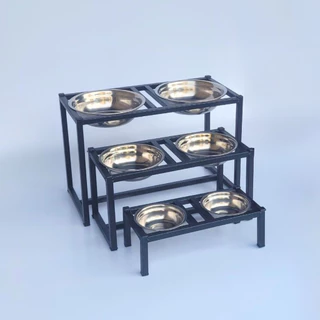 Suporte Duplo Elevado Pet Comedouro Bebedouro Ferro Aço Tigela Inox Cachorro Gato