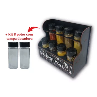 Porta Temperos Dubai + Kit 8 Potes De Tempero
