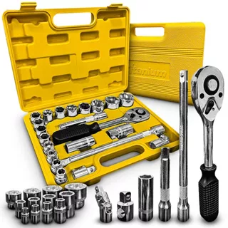 Kit Ferramentas Chave Jogo Soquetes Sextavados 22 Peças Titanium Cromo Vanadium 1/2 Pol 10 A 32mm 22 Pçs Titanium