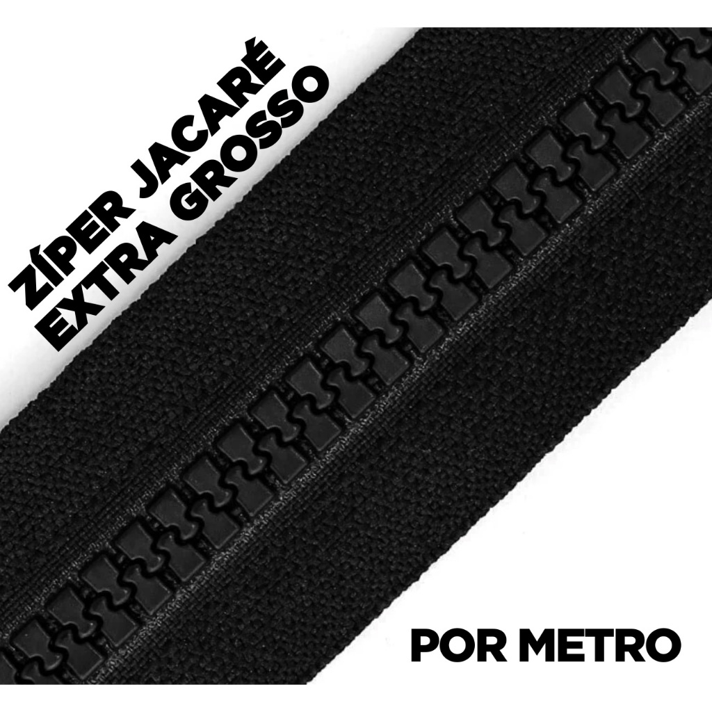 Ziper Jacaré Trator Extra Grosso Preto