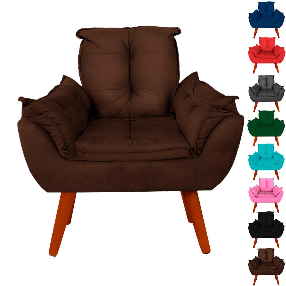 Poltrona Decorativa Suede Opala Varias Cores Para Recepção Sala De Estar Escritório