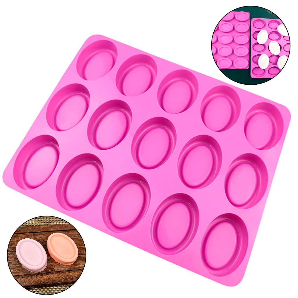 Forma De Silicone Sabonete Oval 15 Cavidades Saboaria Vela