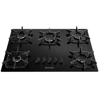 Cooktop Mueller 5 Bocas Preto com Queimador Ultra Chama Bivolt