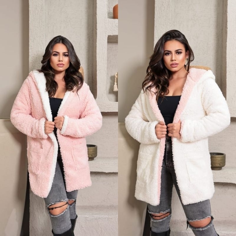 Casaco Reversível Teddy Feminino ted Dupla face | Shopee Brasil