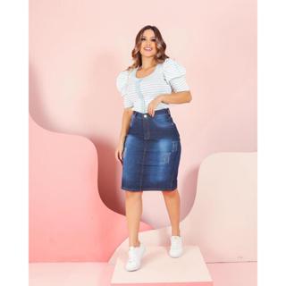 Saia Jeans Midi Moda Evangélica de alto padrão e beleza com numeração  ampla. em Promoção na Americanas