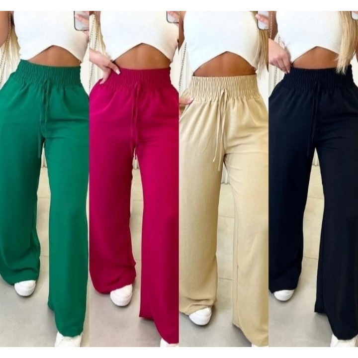 Calça Pantalona Feminina Com Elástico Na Cintura Tecido Duna!!