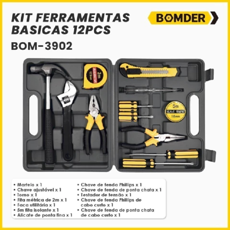 Kit Ferramentas com 12 Peças Maleta