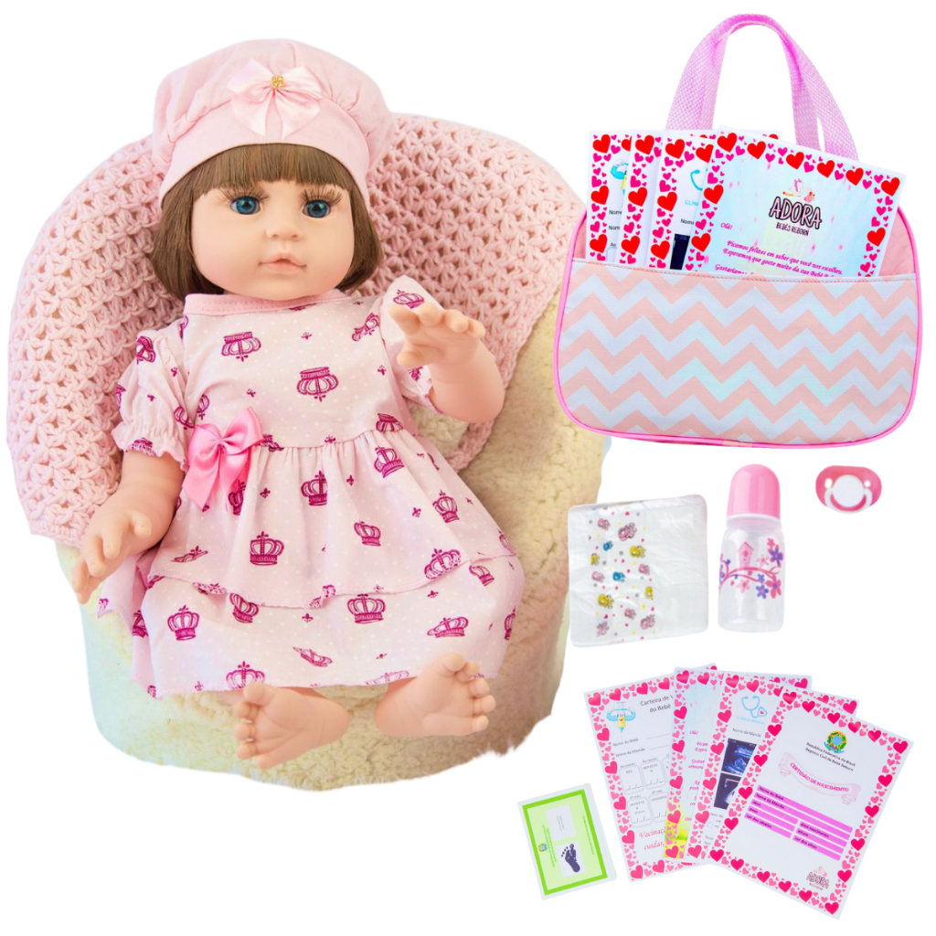 Bebê Reborn Realista Boneca Silicone Original Pode dar Banho + Bolsa de Maternidade Grande