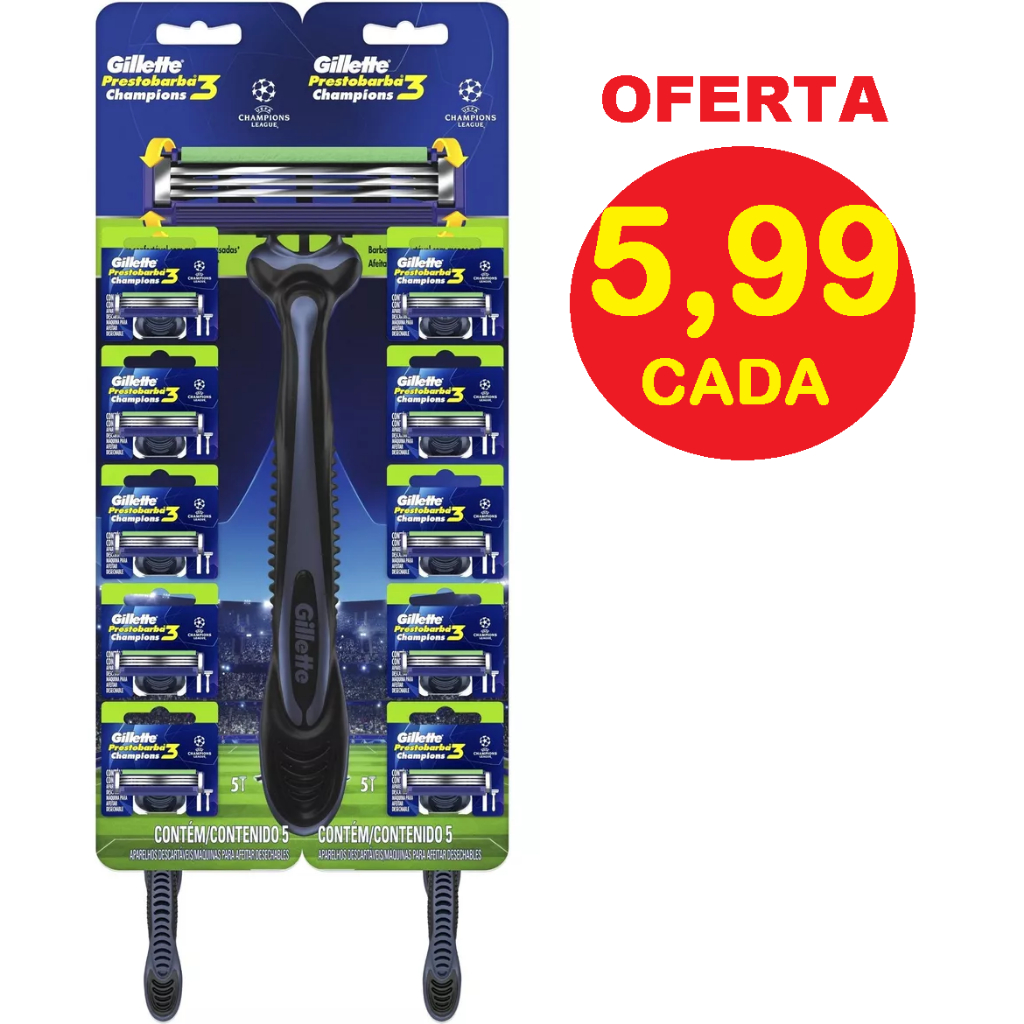 KIT 10 APARELHO BARBEAR 3 LAMINAS CHAMPIONS PRESTOBARBA CARTELA