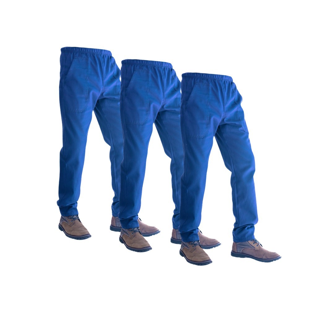 Kit 3 Calças De Uniforme Brim Leve Mais Fino Profissional Costura Reforçada para Trabalho
