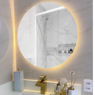Espelho Redondo 40Cm X 40Cm Lapidado com LED À PILHA ou COM FONTE 12V Ambiente Moderno Decoração