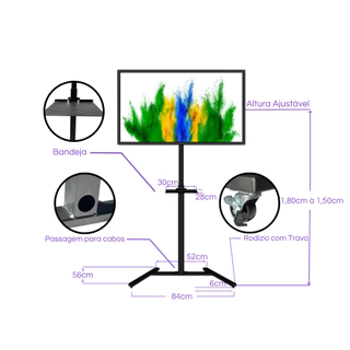 Pedestal Para Tv E Notebook C Rodinhas Suporte Chão Rodizio - PED-01
