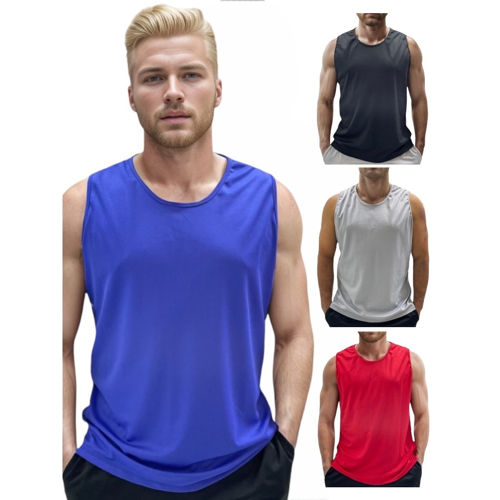 Kit 4 Camisetas Regatas Masculina Lisa Básica Academia Dry fit Furadinha