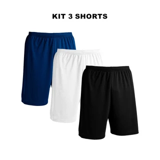 Kit 3 Shorts Calção Bermuda Futebol Esportes Dry Fresh Liso sem Estampa
