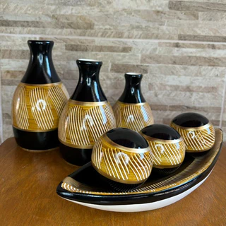 Kit Vasos Decorativo Cerâmica Enfeite Sala Estante Mesa Rack Detalhe