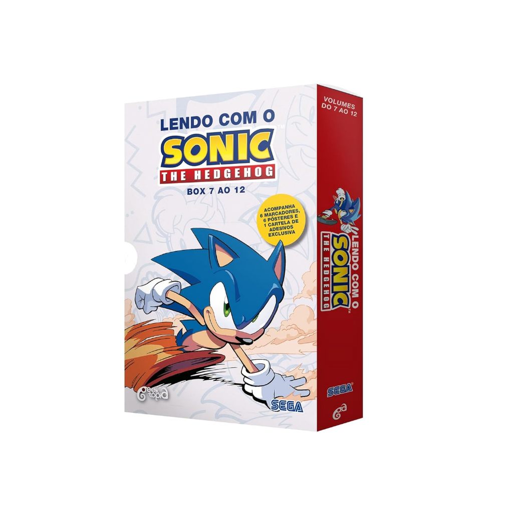 BOX: LENDO COM O SONIC – THE HEDGEHOG (vol. 7 ao 12): Acompanha marcadores personalizados e adesivos │ Geektopia
