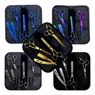 Kit 3 Tesouras Profissionais Barbeiro Fio Navalha Desbaste Navalhete