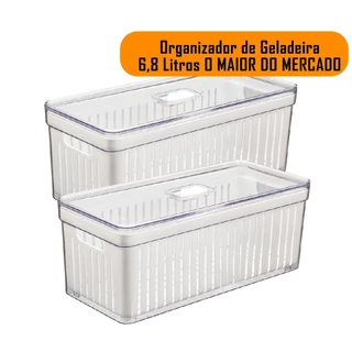 Kit 2 Organizador de Geladeira 6 Litros Cesto Com Tampa Multiuso Alimentos Verduras e Vegetais