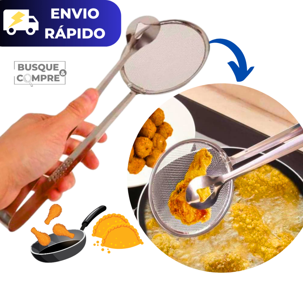 Pegador de Fritura com Pinça para Pastéis Escumadeira para Frituras