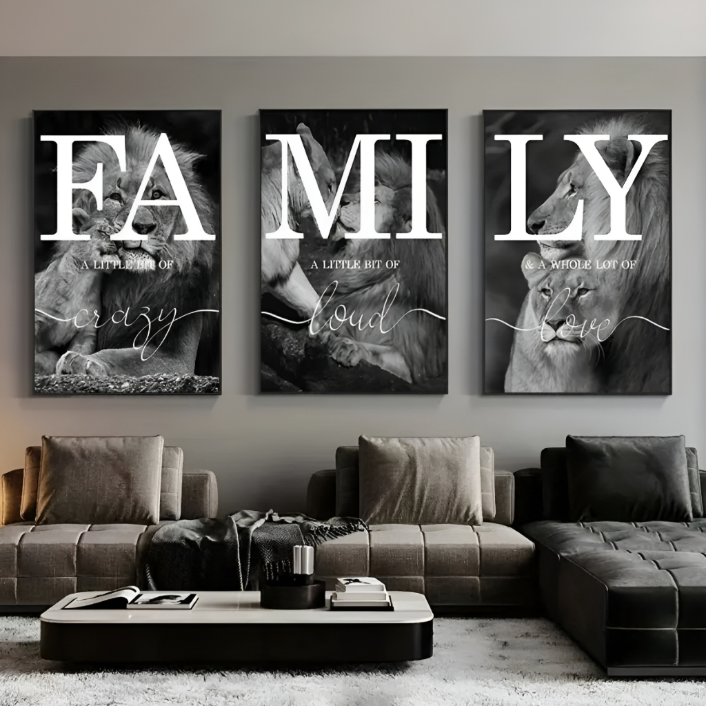 Quadros Decorativos Parede Arte Leão Preto E Branco Familia Sala Escritório