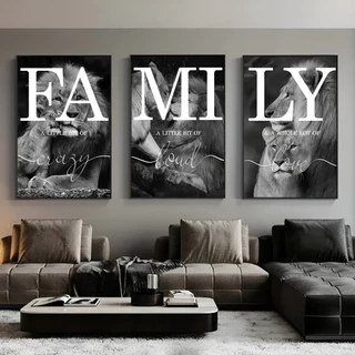 Quadros Decorativos Parede Arte Leão Preto E Branco Familia Sala Escritório