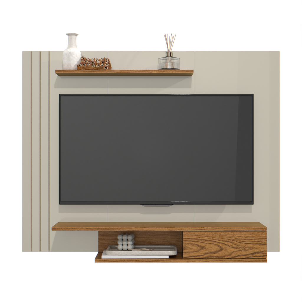 Painel Para TVs de até 43 Polegadas com Prateleiras e Nicho Otto