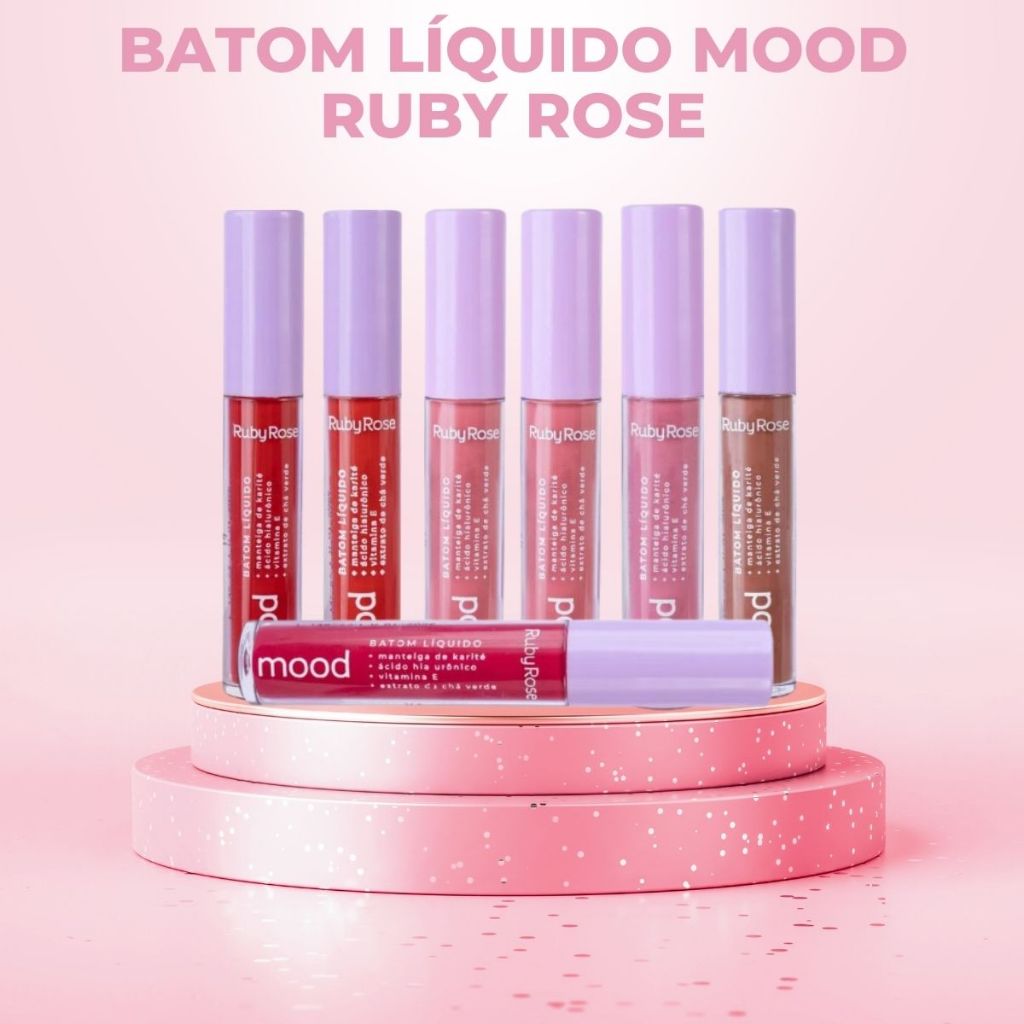 Batom Líquido Mood Vegano 3,2ml Cores Ruby Rose HB566