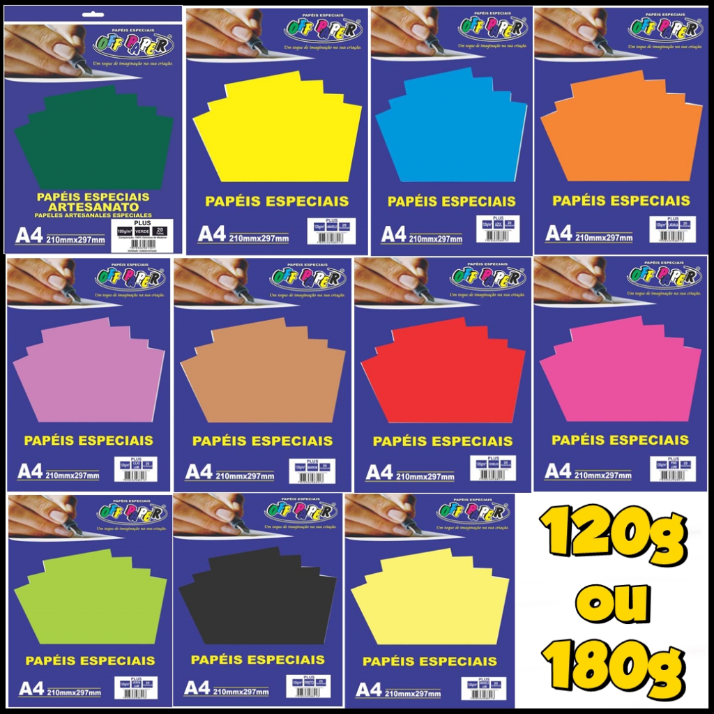 Papel Color Plus na Massa A4 120g ou 180g/m² - c/20 Folhas | Shopee Brasil